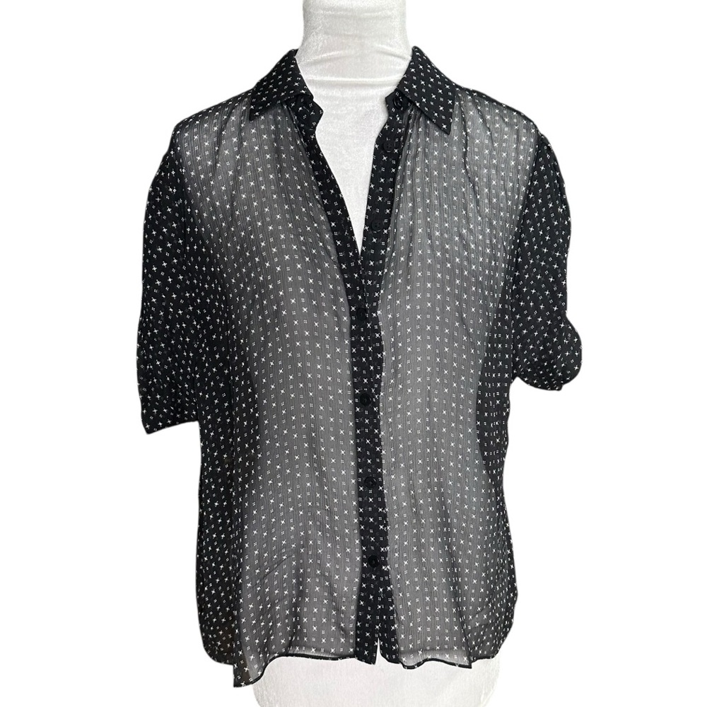 Diane Von Furstenburg Women’s Black and White Short Sleeve Top. Size Small